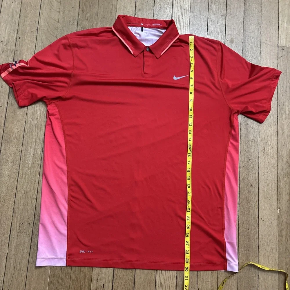 Nike Tiger Woods Golf Polo Shirt XL Snap Red Pink Gradient Vent Collar Stretch